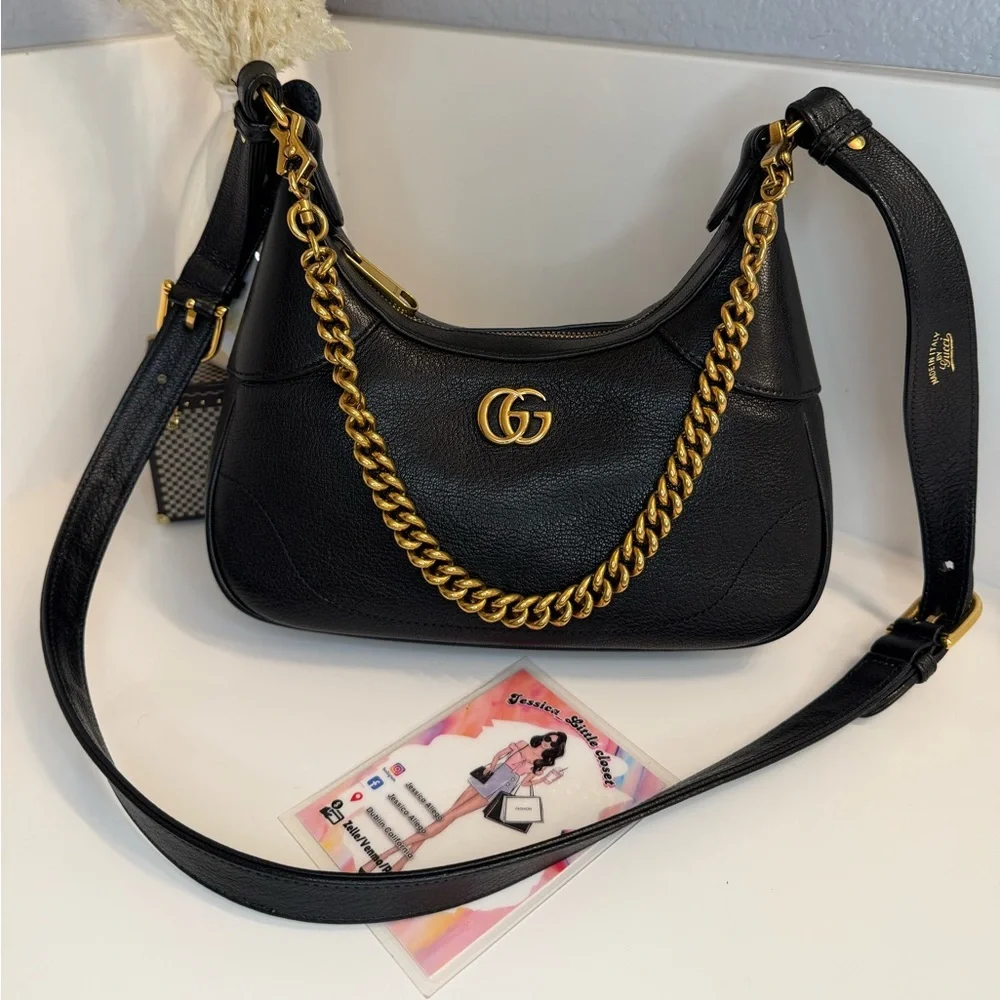 🎀GUCCI Black Small Double G Aphrodite Shoulder Bag - Picture 4 of 16